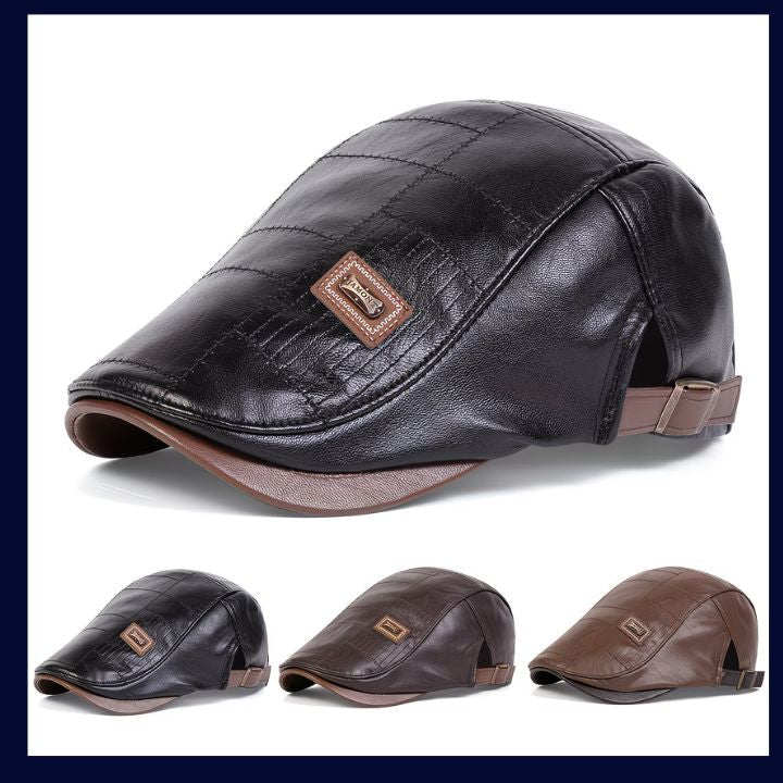 Leather Front Cap, Fashionable Beret Hat,