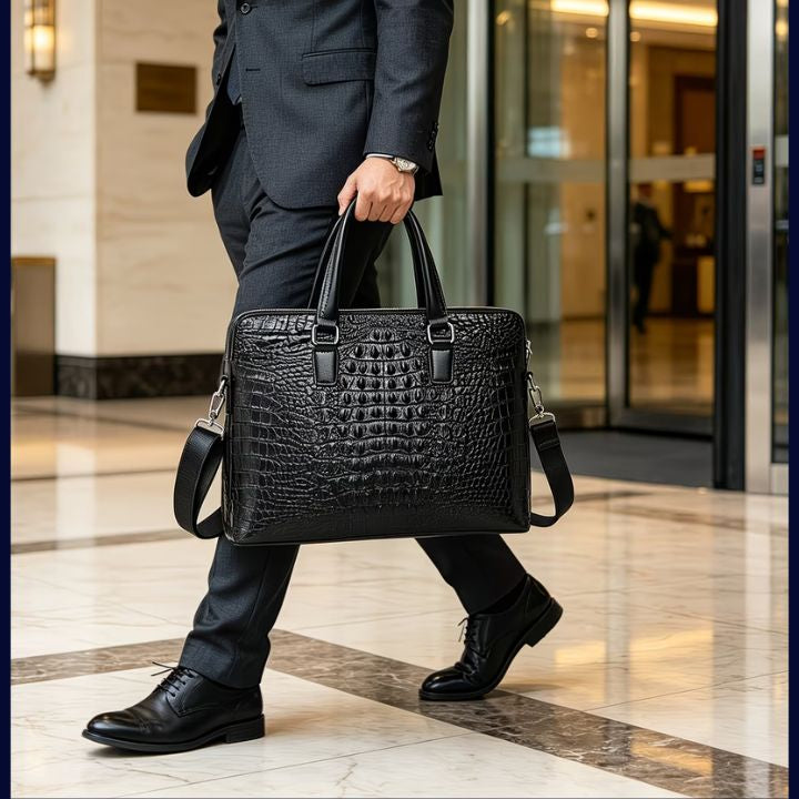 Crocodile-Embossed Pattern Briefcase,
