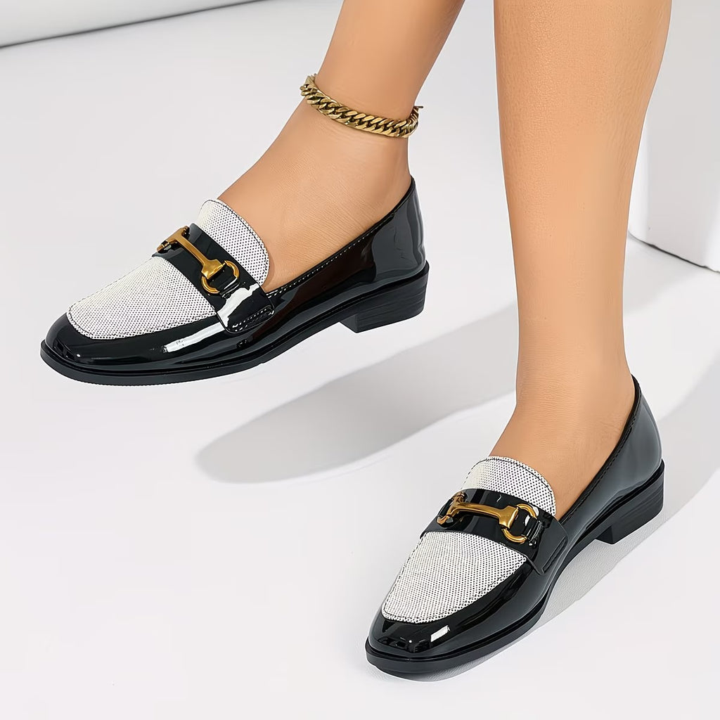 An Elegant Pair of Women's Square-toed Metal Horsebit Blocked