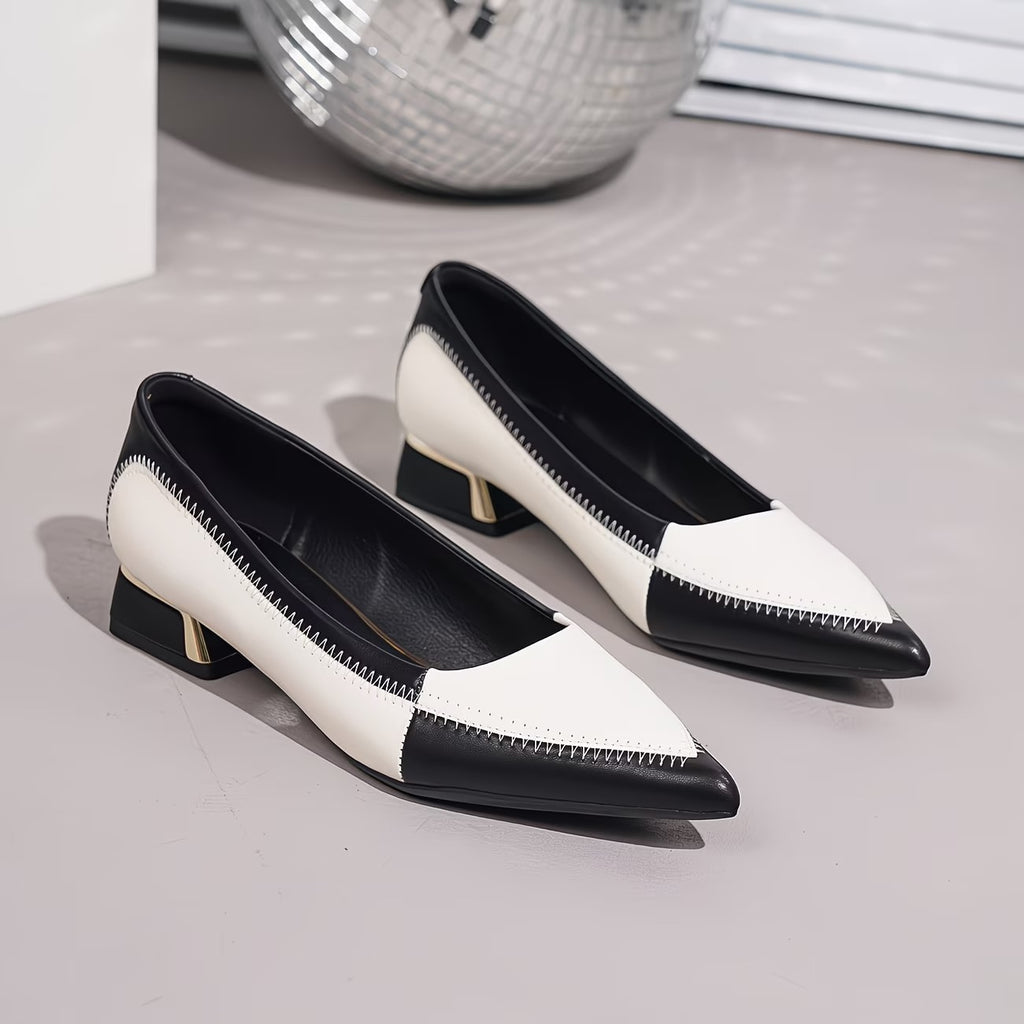 2026 Spring Autumn New Black And White Color-Block Pointed Low-Cut Single Shoes Women'S French