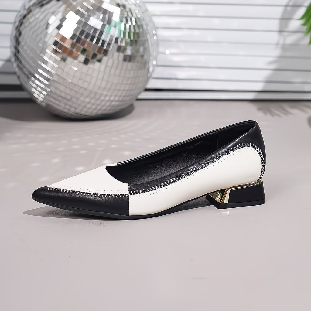 2026 Spring Autumn New Black And White Color-Block Pointed Low-Cut Single Shoes Women'S French