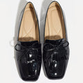 Women'S Flat Shoes with Bow And Tassels, Black Square Toe, Versatile