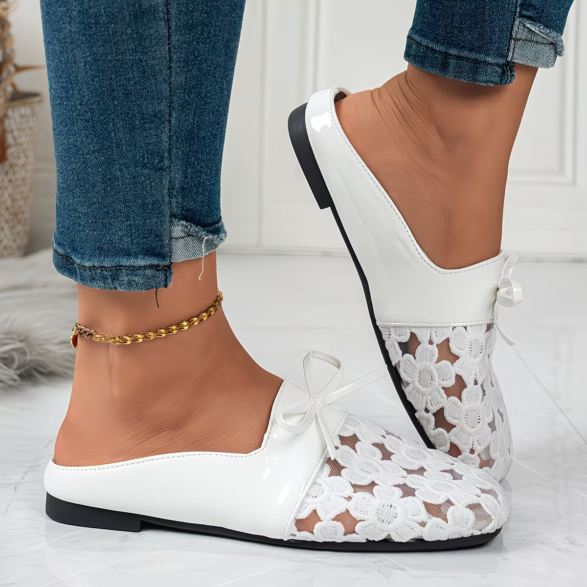 Women'S Floral Lace Mesh Breathable Flat Shoes,