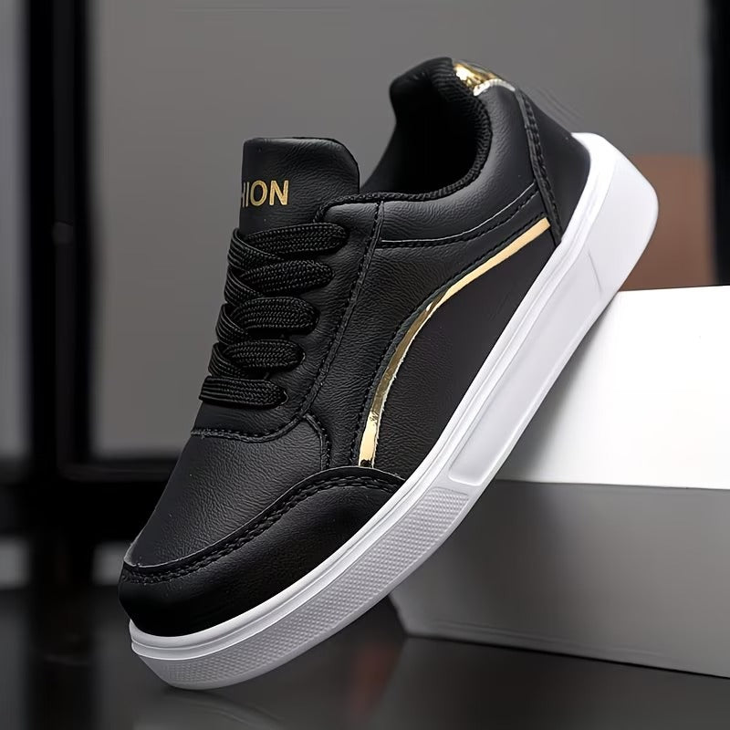 A Pair of Trendy Cool Color-Blocked Golden, Silvery, Black, and White Sneakers for Girls! Kids'
