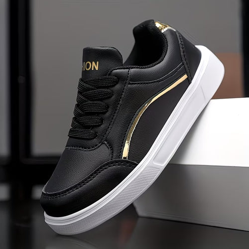 A Pair of Trendy Cool Color-Blocked Golden, Silvery, Black, and White Sneakers for Girls! Kids'