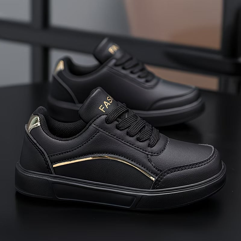 A Pair of Trendy Cool Color-Blocked Golden, Silvery, Black, and White Sneakers for Girls! Kids'