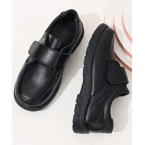 1 Pair Black Square Toe Hook And Loop Thick Sole Loafers,