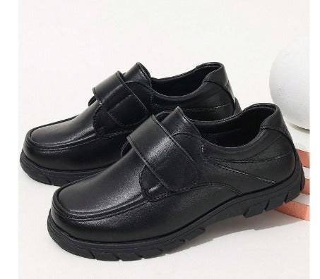 1 Pair Black Square Toe Hook And Loop Thick Sole Loafers,