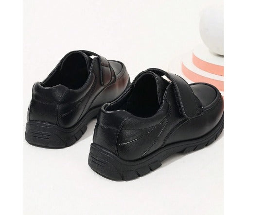 1 Pair Black Square Toe Hook And Loop Thick Sole Loafers,