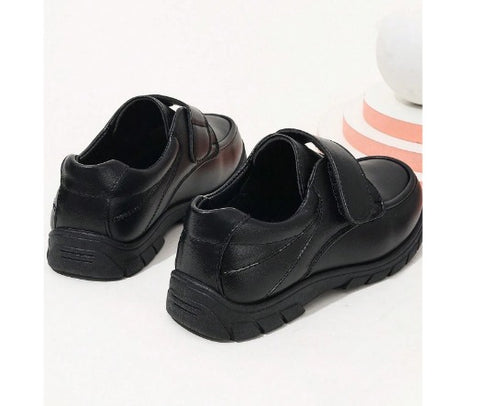 1 Pair Black Square Toe Hook And Loop Thick Sole Loafers,